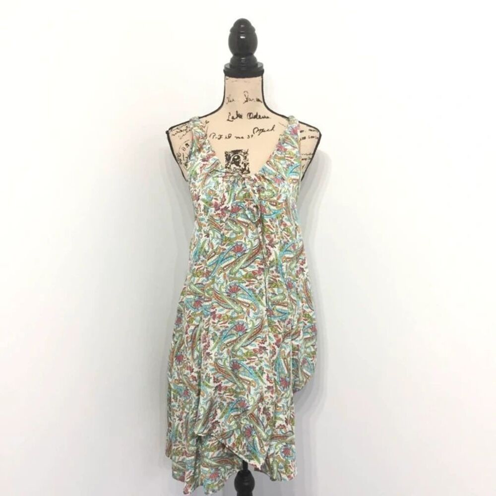Patterson J Kincaid Silk Dress Small Blue Pink Sleeveless Paisley Ruched Y2K